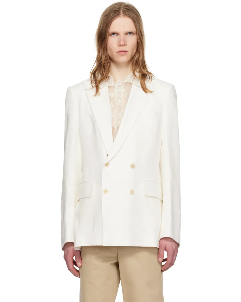 BODE White Double-Breasted Blazer Ivory