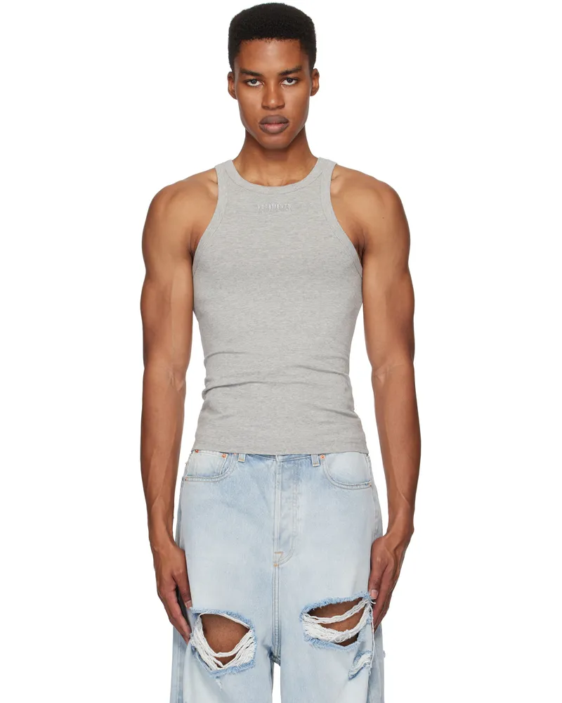 VETEMENTS Gray Embroidered Logo Tank Top Grey