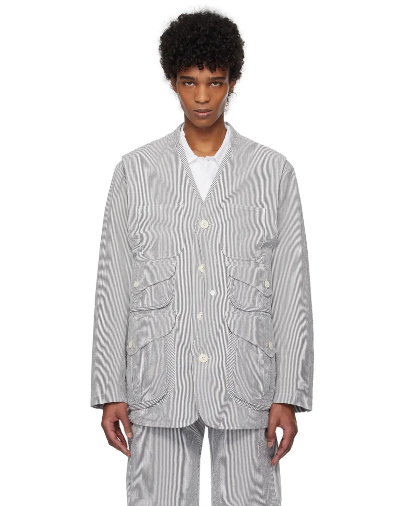 Engineered Garments Navy & White Hunting Vest Zt213
