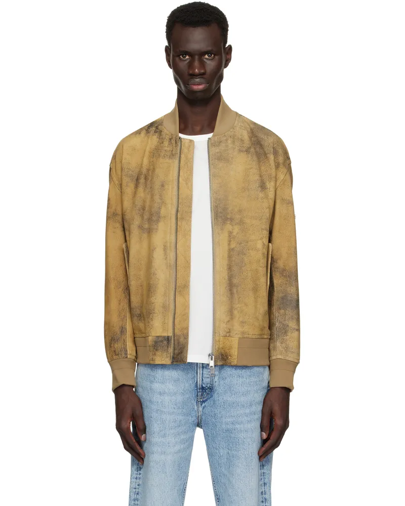 HUGO BOSS Tan Distressed Suede Bomber Jacket 261-Medium