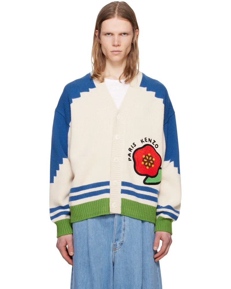 Kenzo Off-White & Blue Kenzo Paris 'KENZO Pop' Cardigan Blue