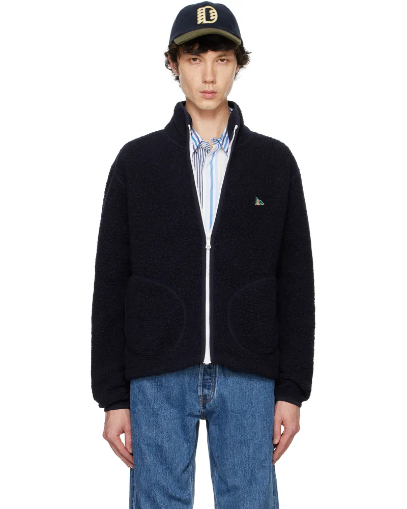 Drake's Navy Boucle Wool Zip Fleece Jacket 250