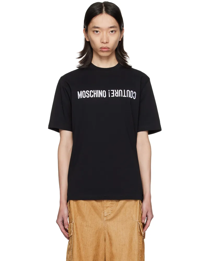 Moschino Black Embroidered Upside Down Logo T-Shirt Multi