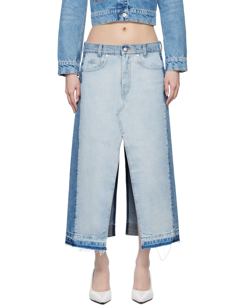 Stella McCartney Blue Contrast Panel Denim Midi Skirt 4545
