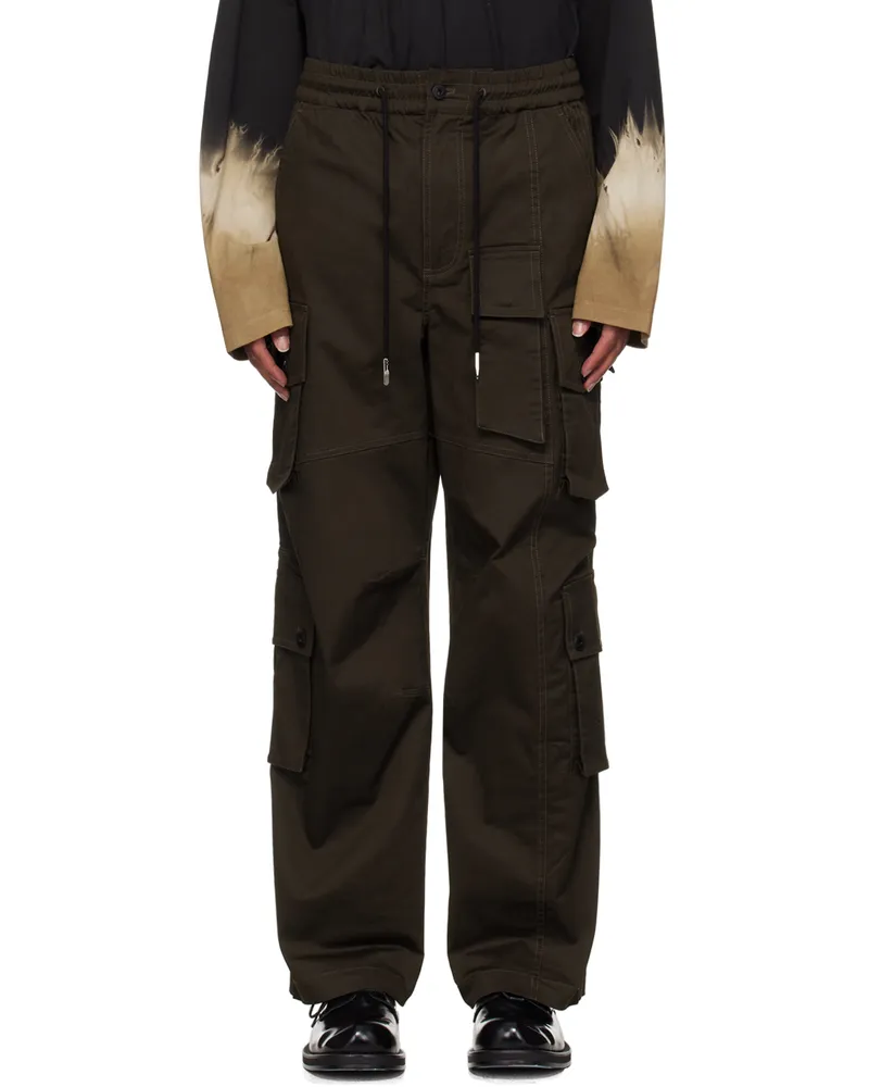 Feng Chen Wang Brown Cotton Cargo Pants Red