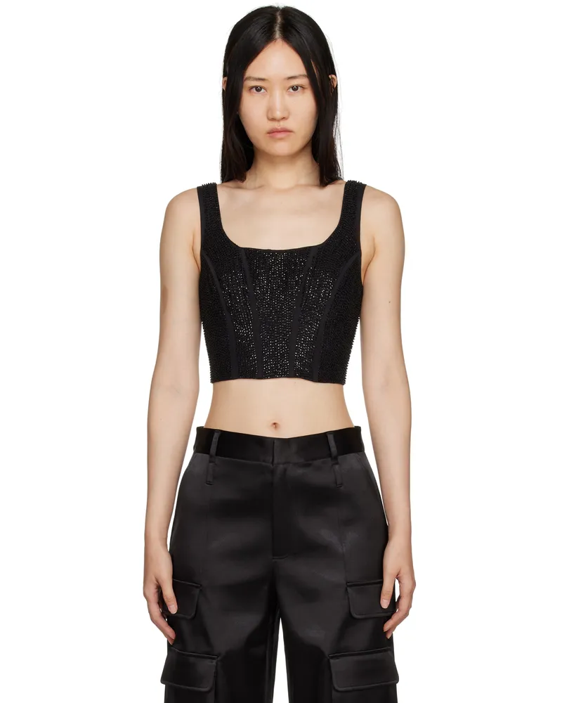Frame Denim Black Beaded Tank Top Noir