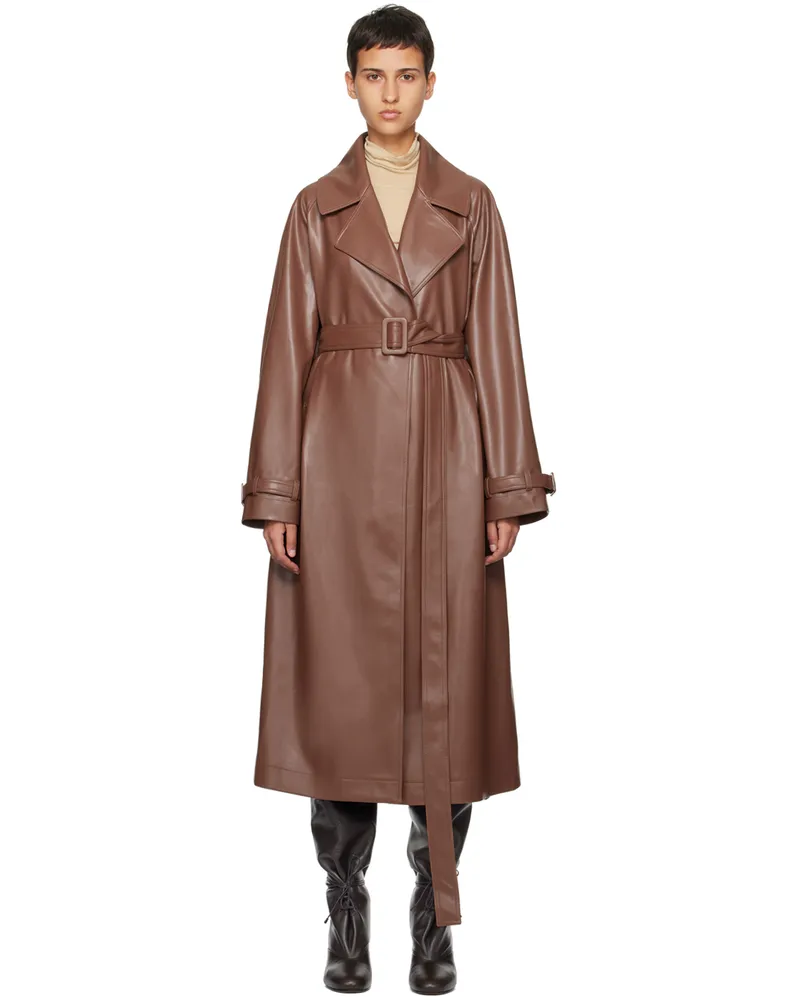 Olēnich Brown Belted Faux-Leather Coat Chocolate