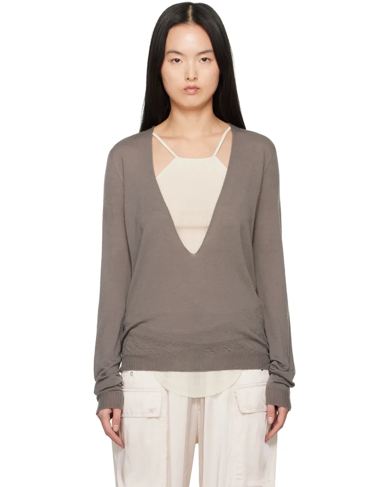 Rick Owens Gray Hollywood Xtreme V Neck Pull Sweater 34