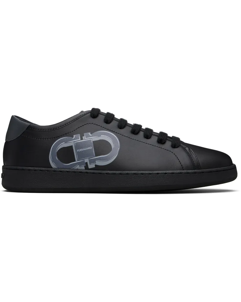 Ferragamo Black Double Gancini Sneakers Nero