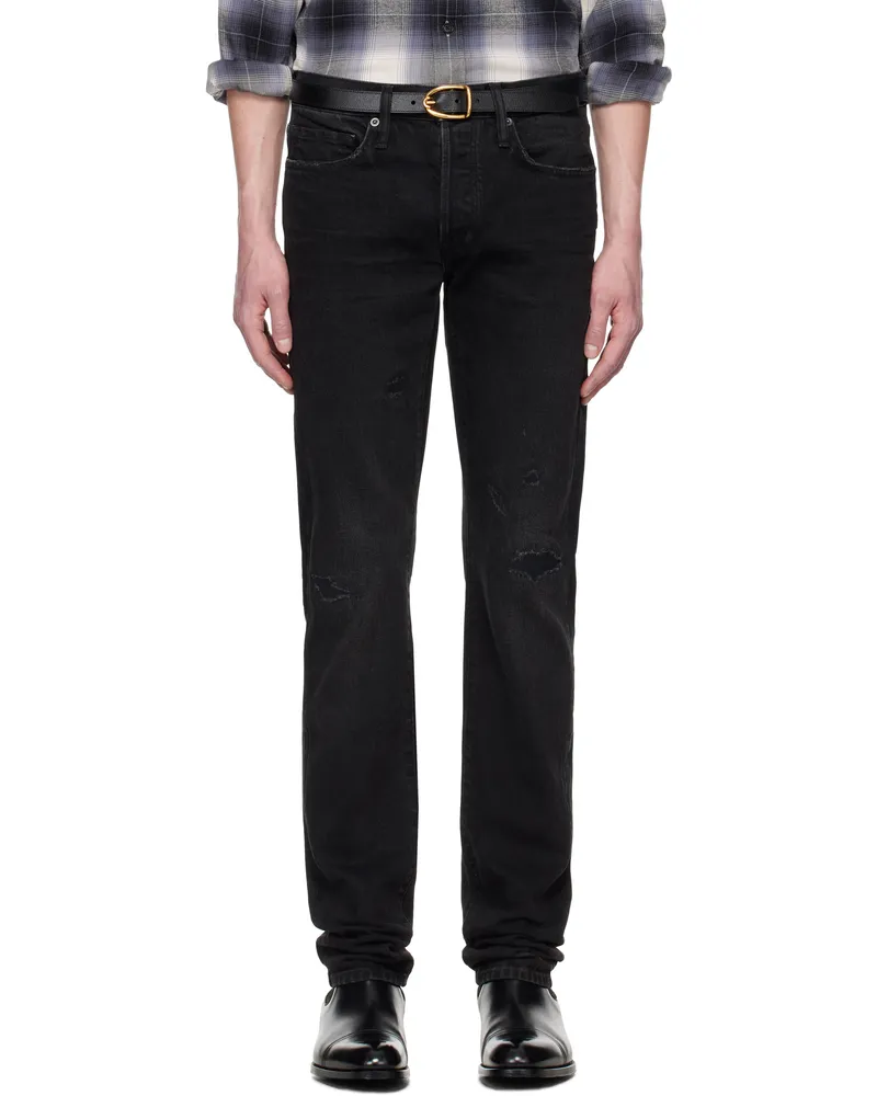 Tom Ford Black Stretch Straight Fit Denim Jeans Washed