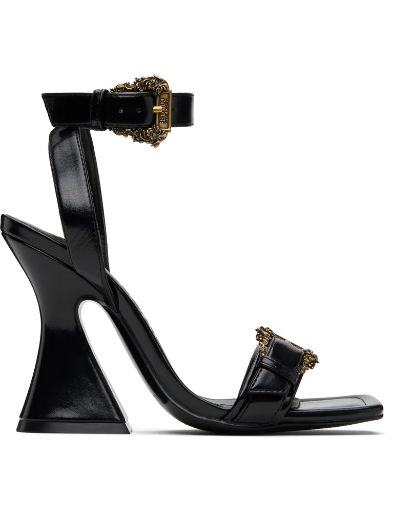 Versace Jeans Black Baroque Buckle Patent Kristen Heeled Sandals E899