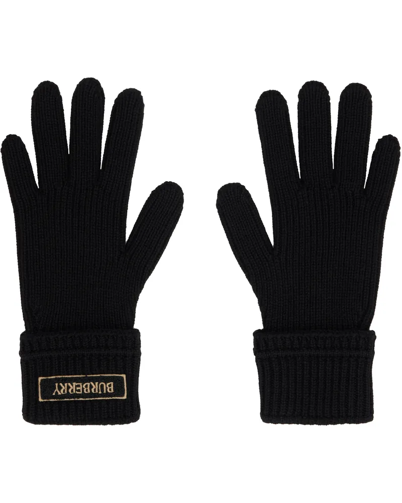Burberry Black Logo Patch Wool Gloves Black