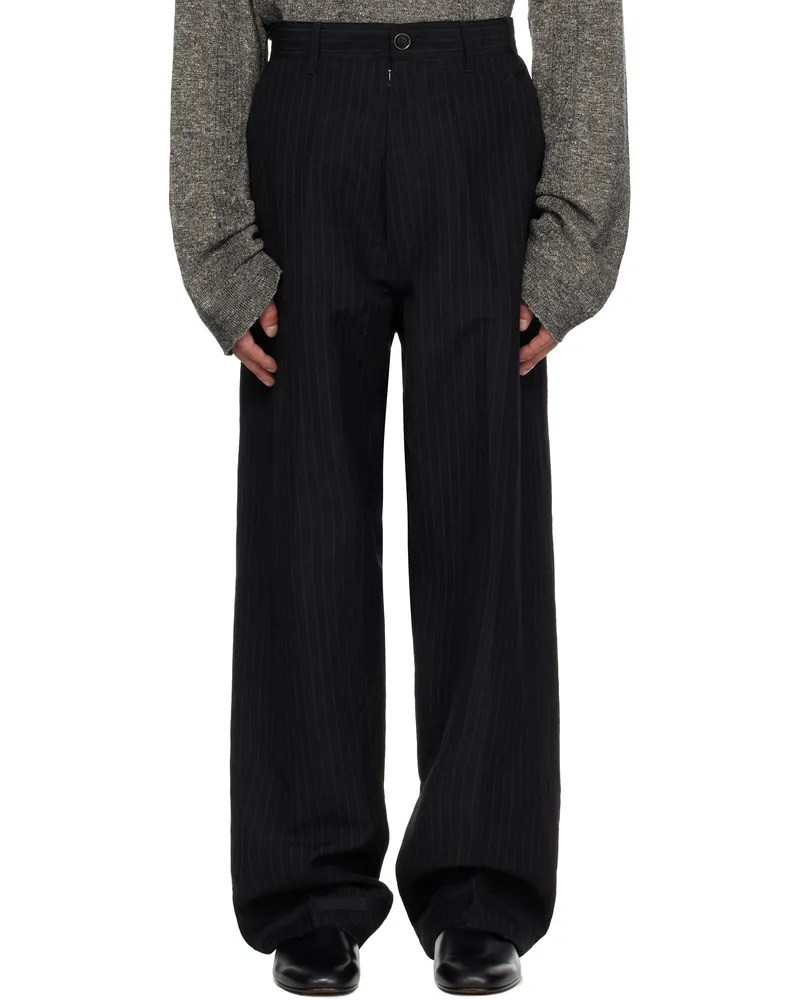 Maison Margiela Black Pinstripe Linen & Wool Trousers 900f