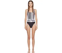 White & Black Barcode Print Swimsuit
