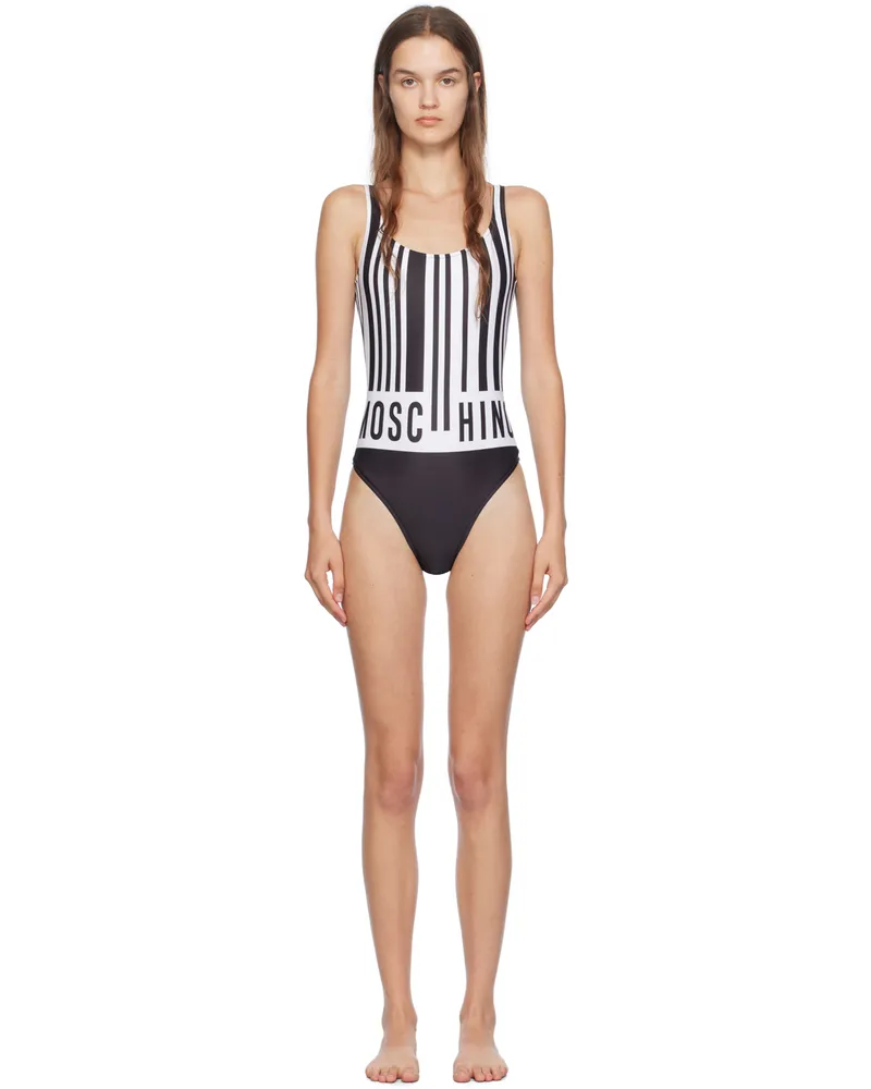 Moschino White & Black Barcode Print Swimsuit 1001