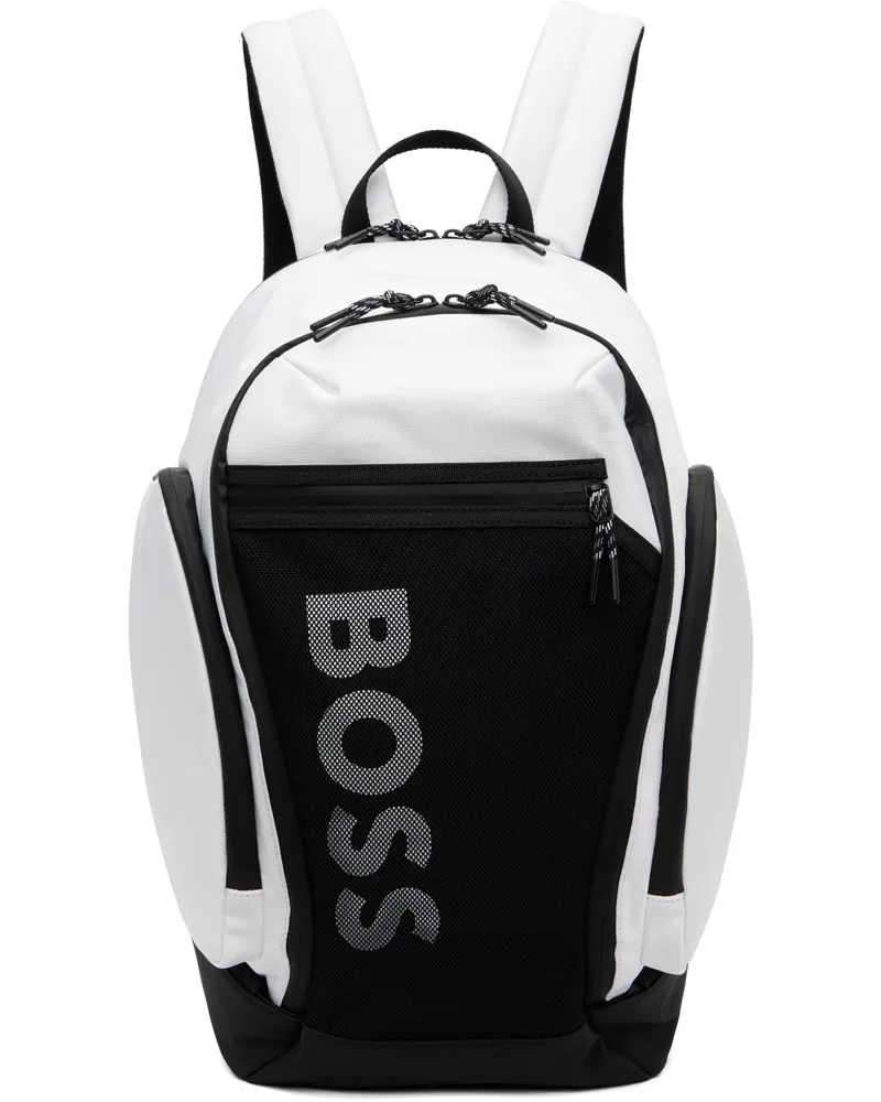 HUGO BOSS White & Black Mesh Front Pocket Logo Backpack 101-natural