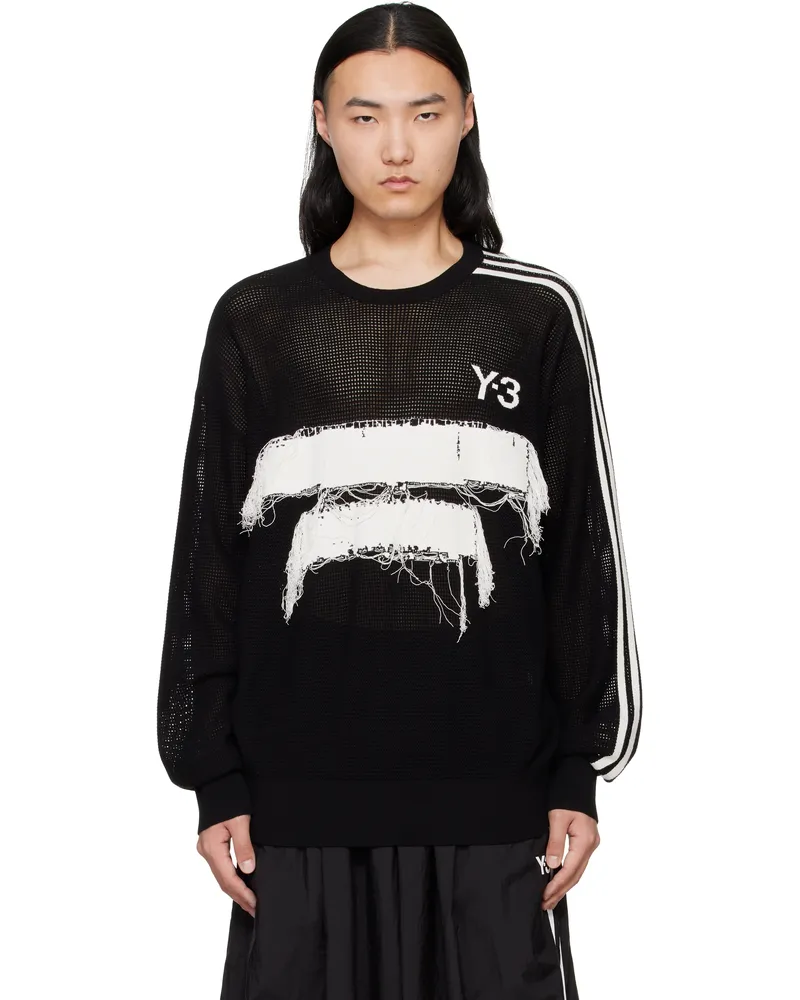 Y-3 Black Graphic Knit Crew Sweater Black