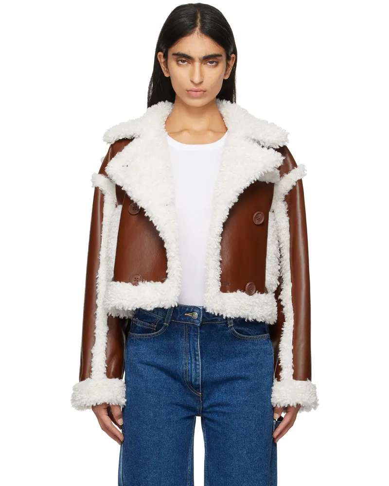 STAND Brown & Off-White Kristy Faux-Shearling Jacket 10140