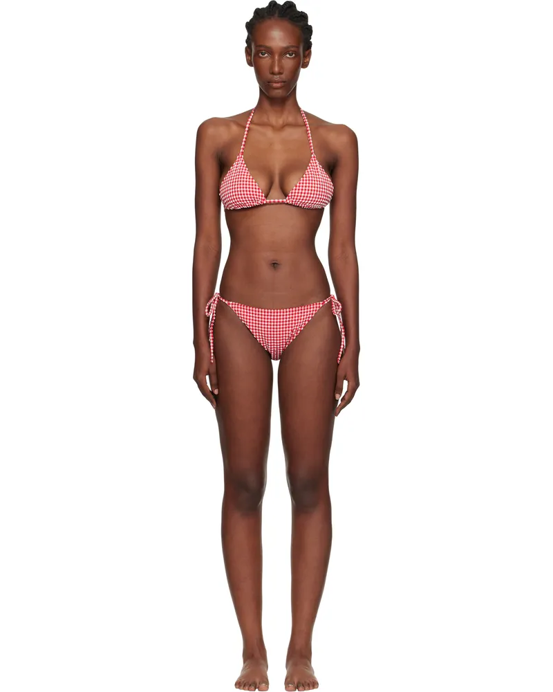 Hunza G Red & White Gingham Seersucker Sabrina Bikini Red