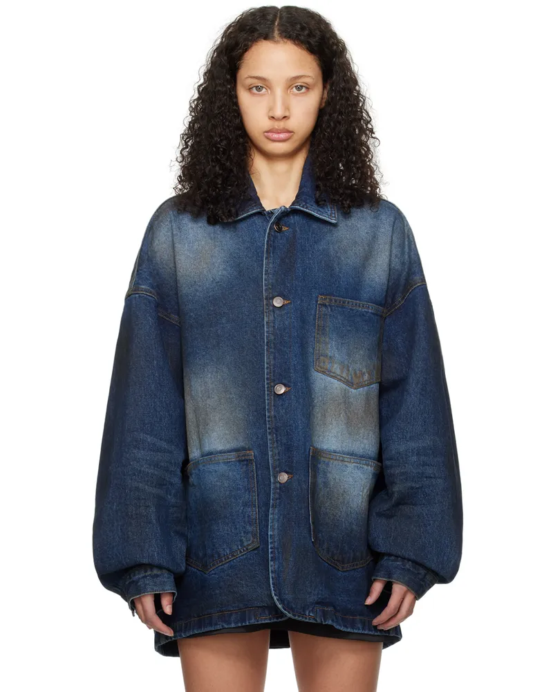WE 11 DONE Blue Smudged Denim Jacket Blue