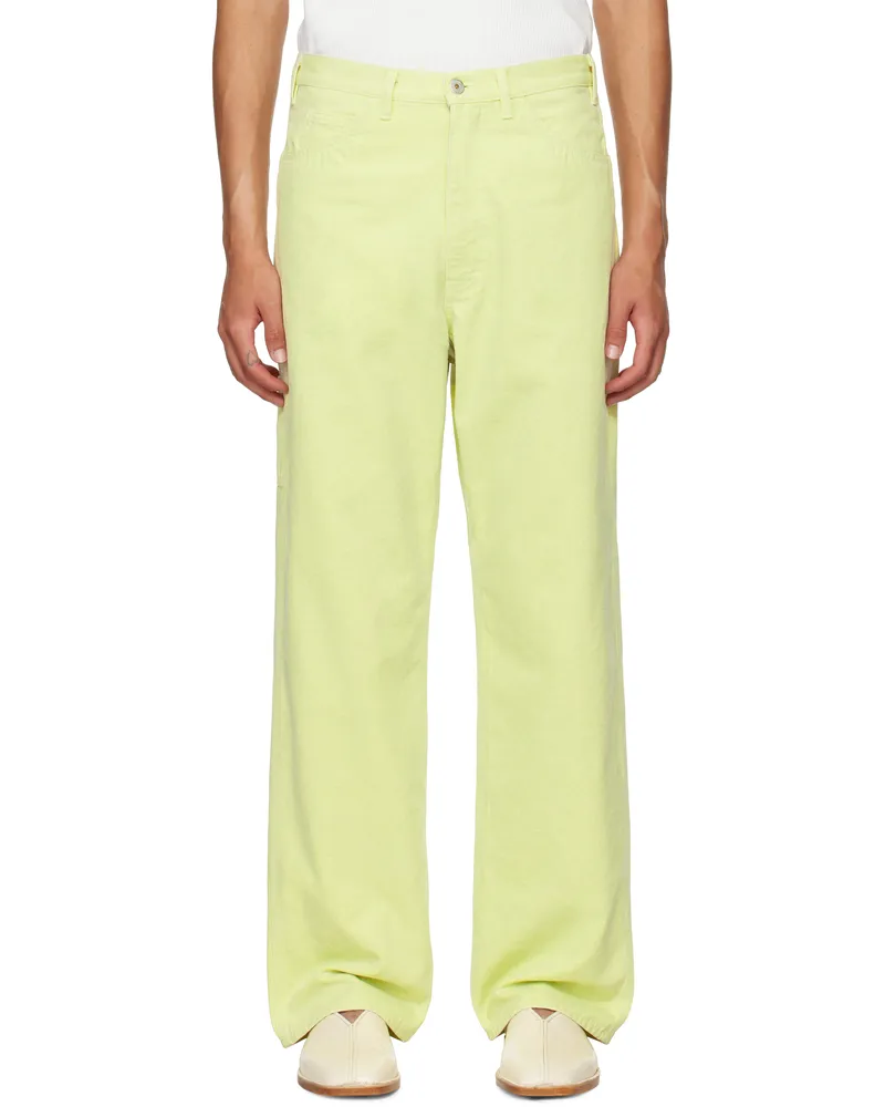 AURALEE Green Washed Canvas Trousers Lime
