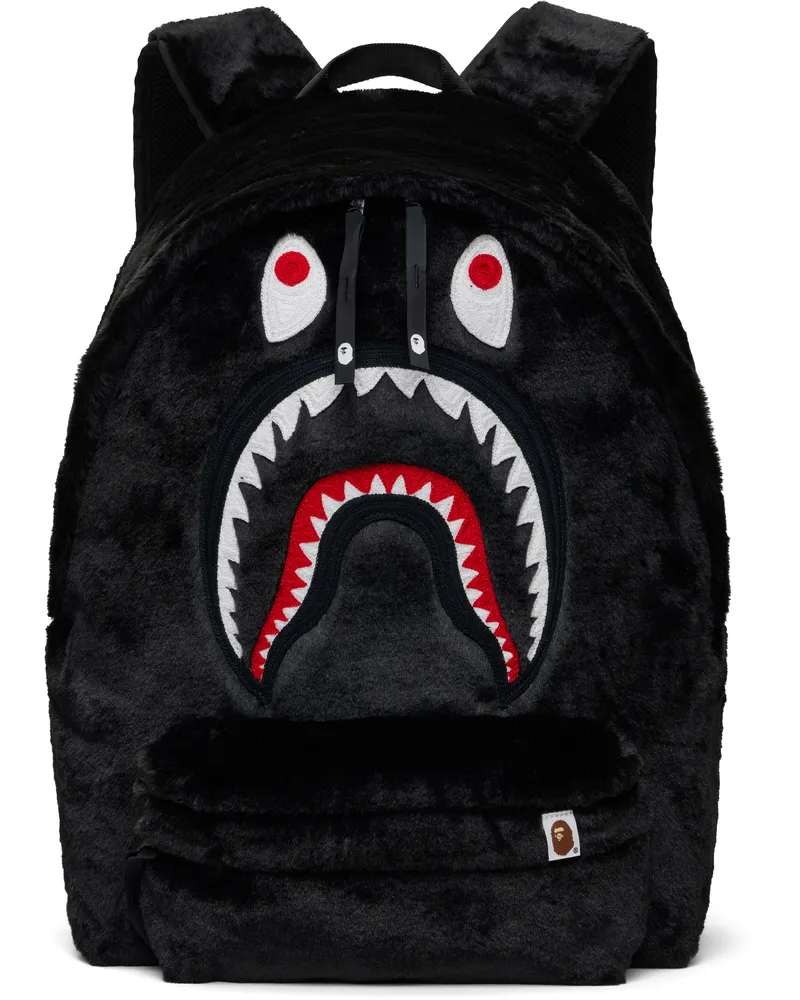 BAPE Black Shark Faux-Fur Daypack Backpack Black