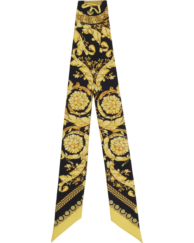 Versace Black & Yellow Barocco Silk Tie Scarf 5b000-black+gold