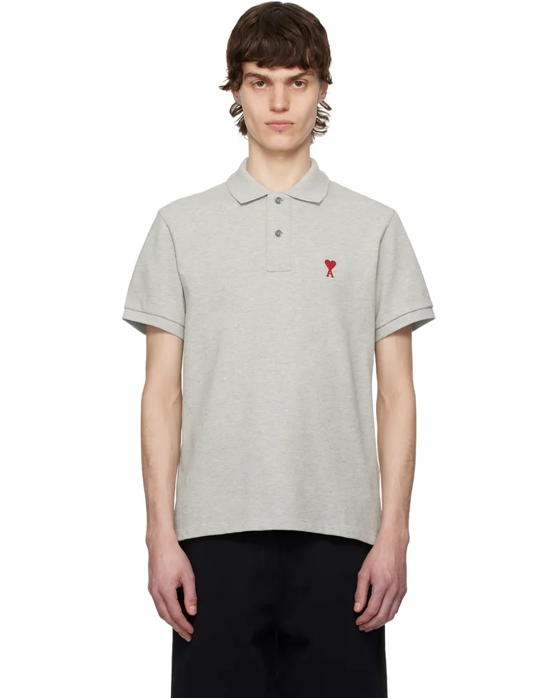 AMI Paris Gray Cotton Ami de Coeur Polo 0951