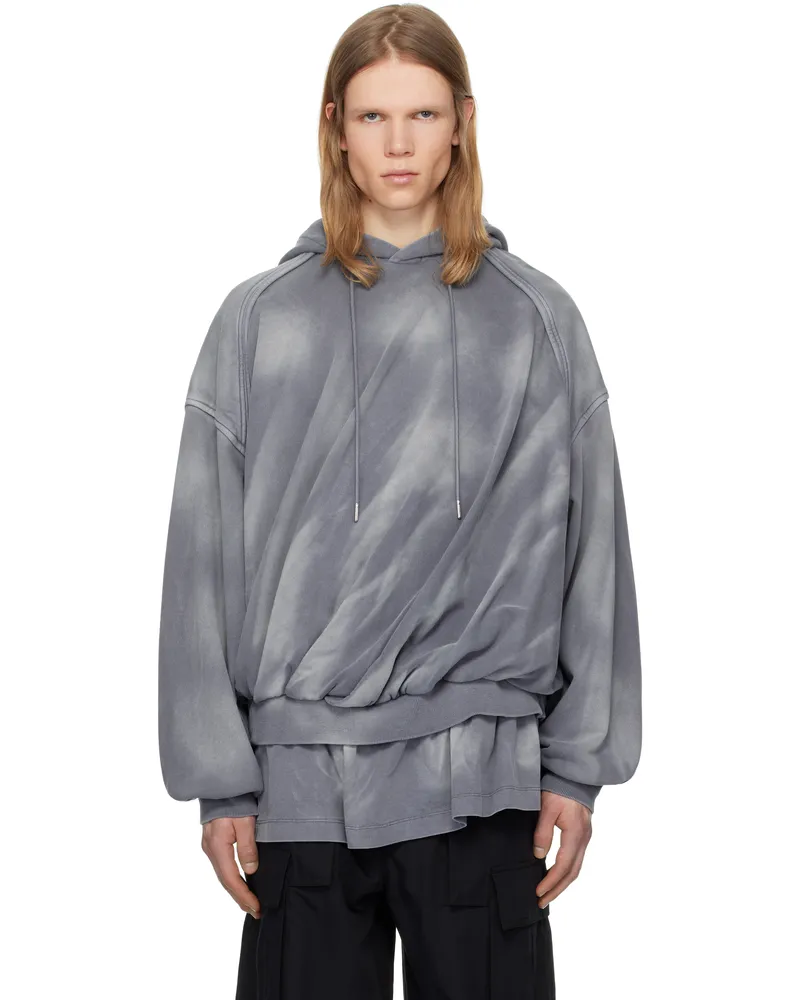 JUUN.J Blue Layered Twisted Hoodie Blue