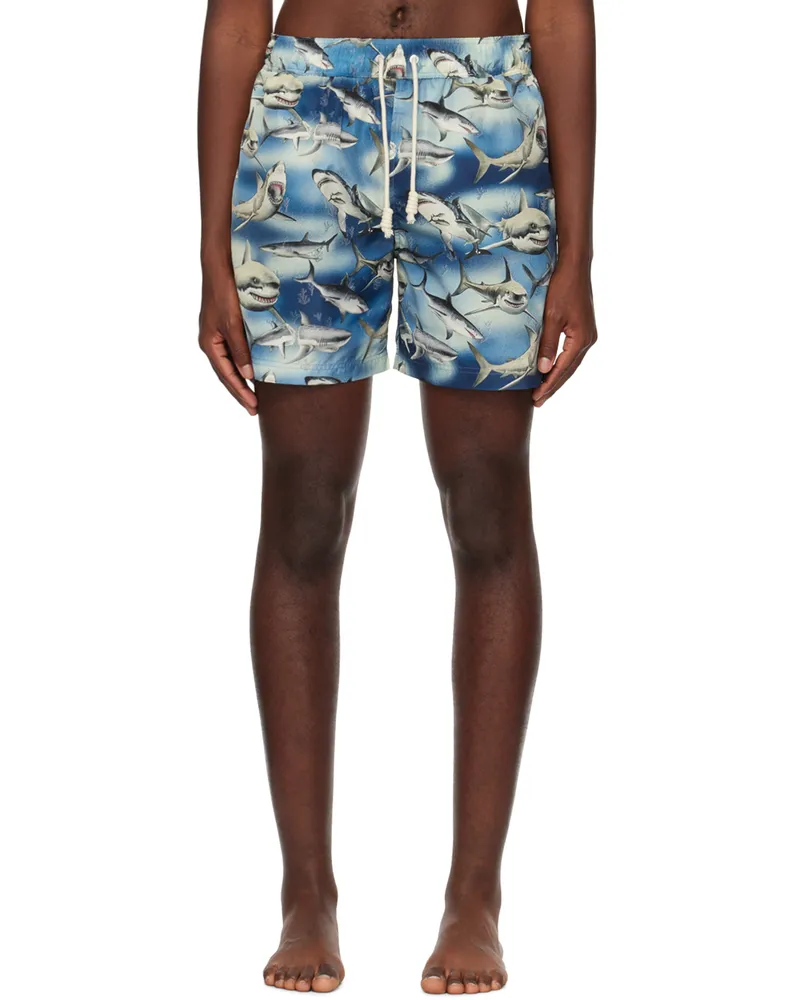 Palm Angels Blue Sharks Swim Shorts Blue