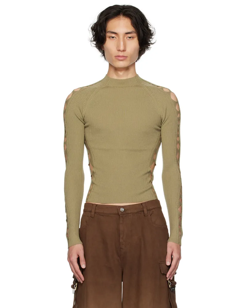 Dion Lee Khaki Snake Diamond Sweater Sage