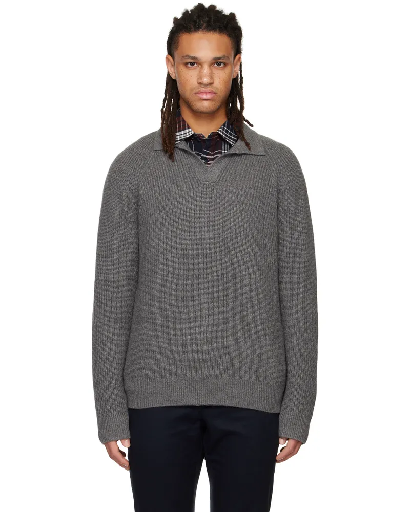 Vince Gray Ribbed Polo Med