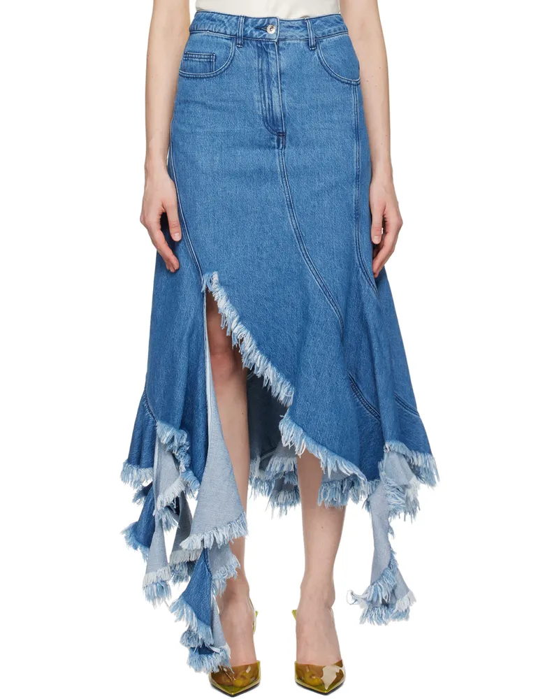 Marques ' Almeida Blue Frayed Denim Midi Skirt Mid