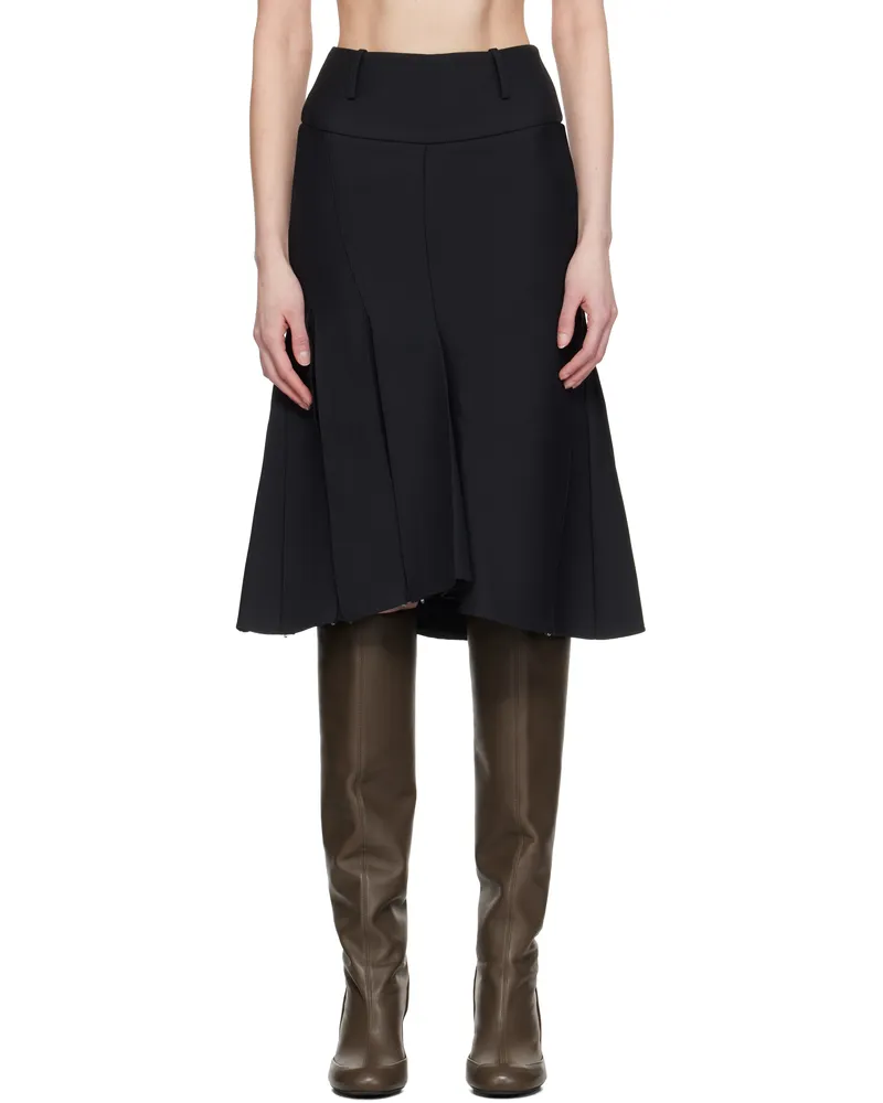 Fax Copy Express Black Pleated Midi Skirt Black