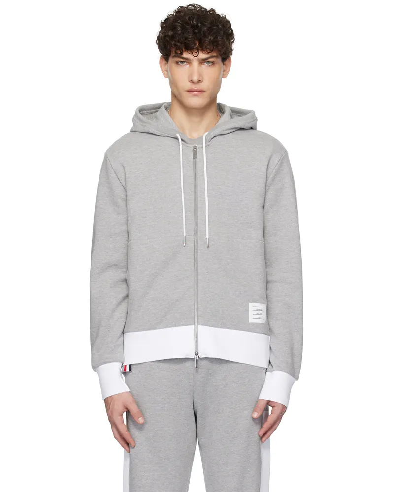 Thom Browne Gray Classic 4-Bar Jersey Zip-Up Hoodie 055
