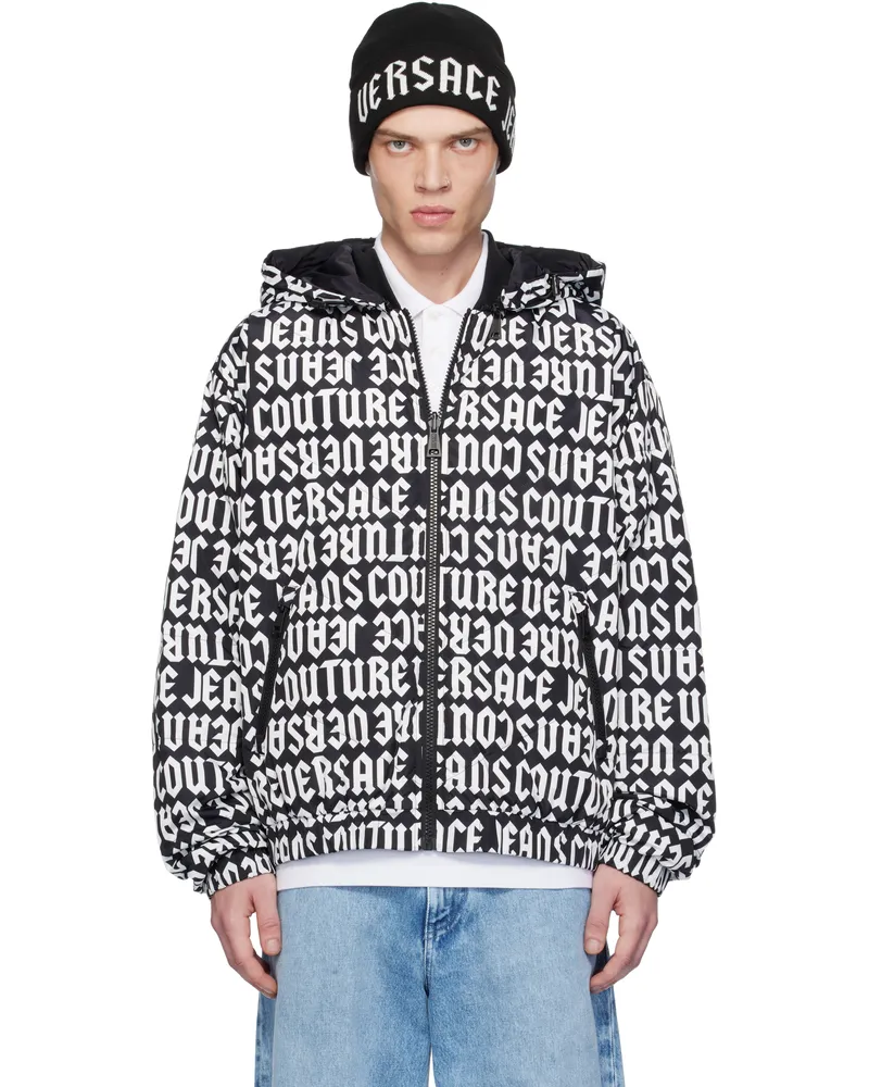 Versace Jeans Black & White Rev Monogram Reversible Down Jacket El01-899