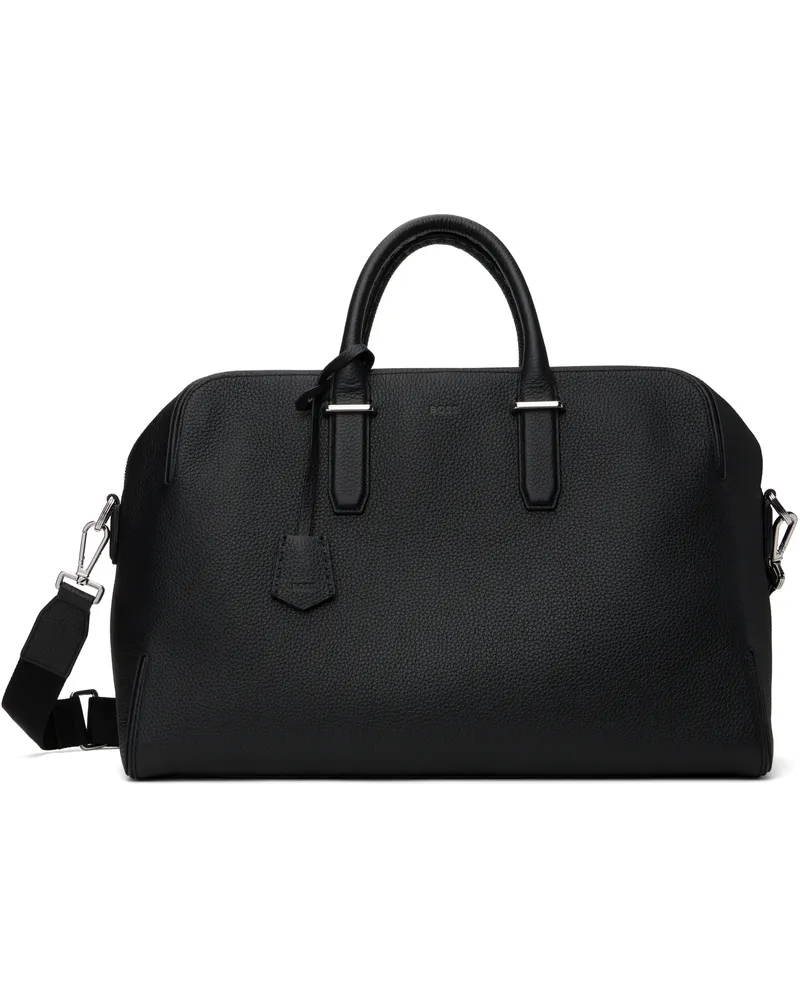 HUGO BOSS Black Pebble-Grained Leather Duffle Bag 001-black