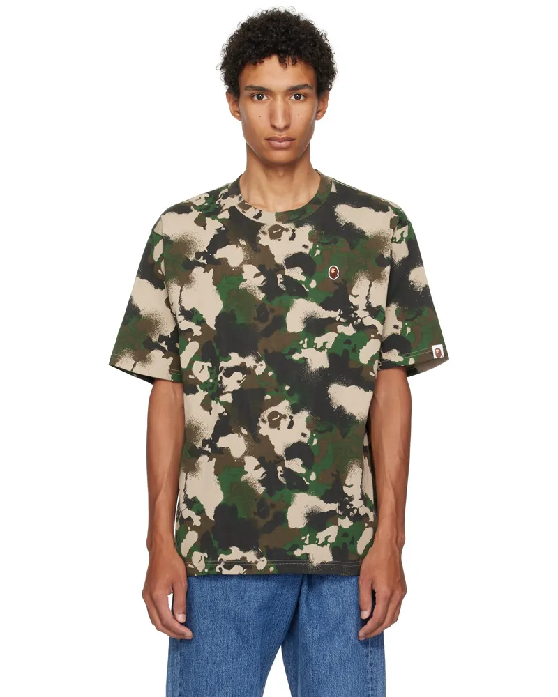 BAPE Khaki Map Camo Ape Head One Point T-shirt Grn-green