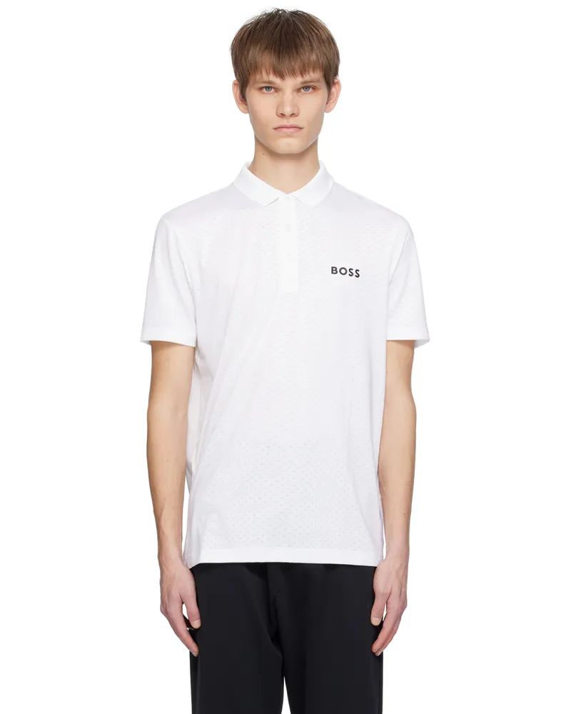 HUGO BOSS White Degradé-Jacquard Polo 100-white