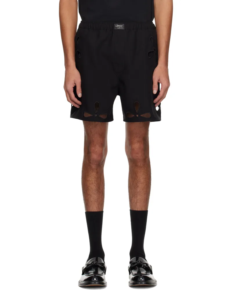 COPERNI Black Petal Embroidered Cut-Out Shorts Black
