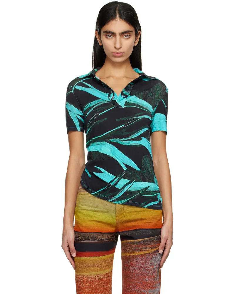 Louisa Ballou Black & Blue Printed Polo 5042