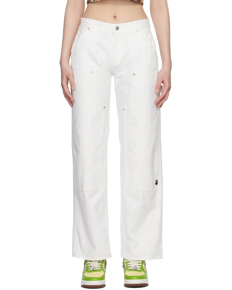 BAPE White Ape Head One Point Trousers White