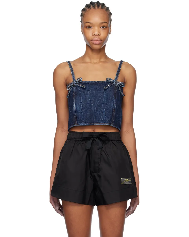 Ganni Blue Crinkled Future Denim Strap Top 566