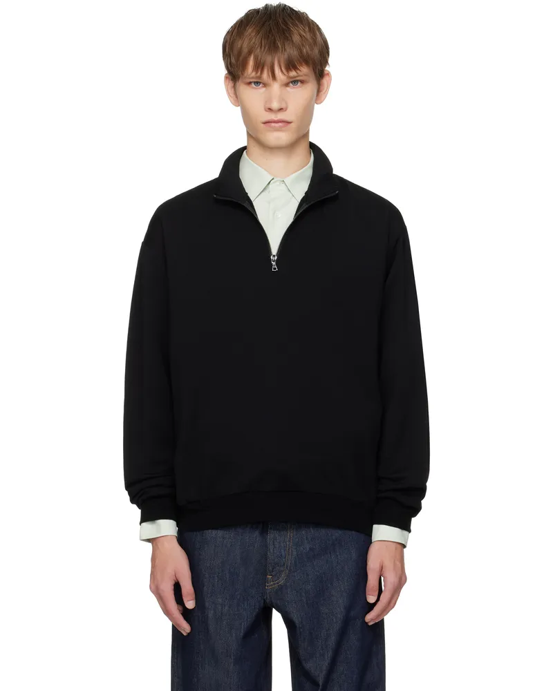 AURALEE Black Light Wool Sweat Half Zip Sweatshirt Black