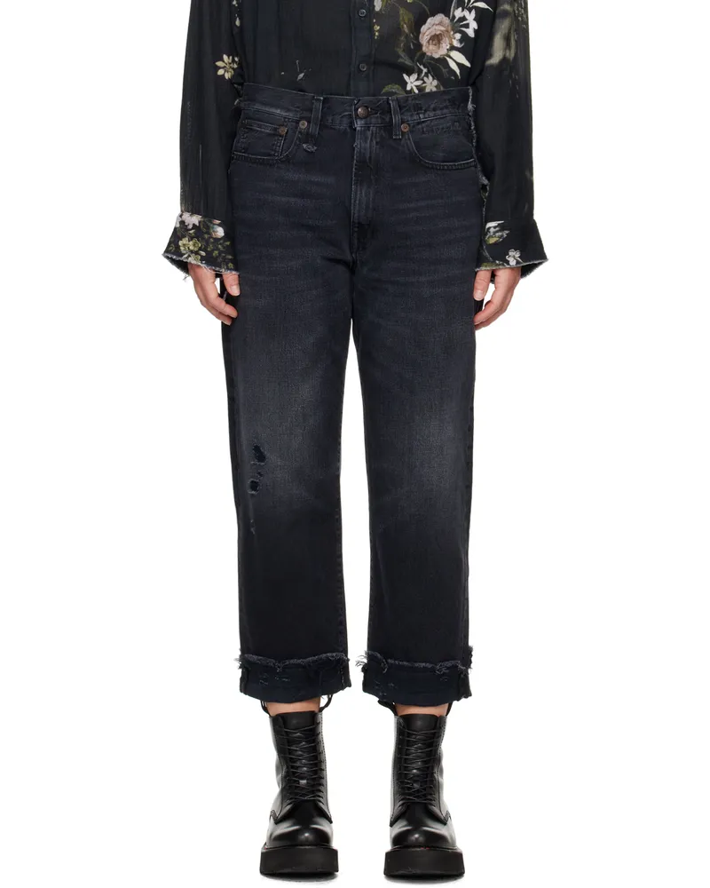 R13 Black Mid-Rise Straight Boyfriend Jeans Jake