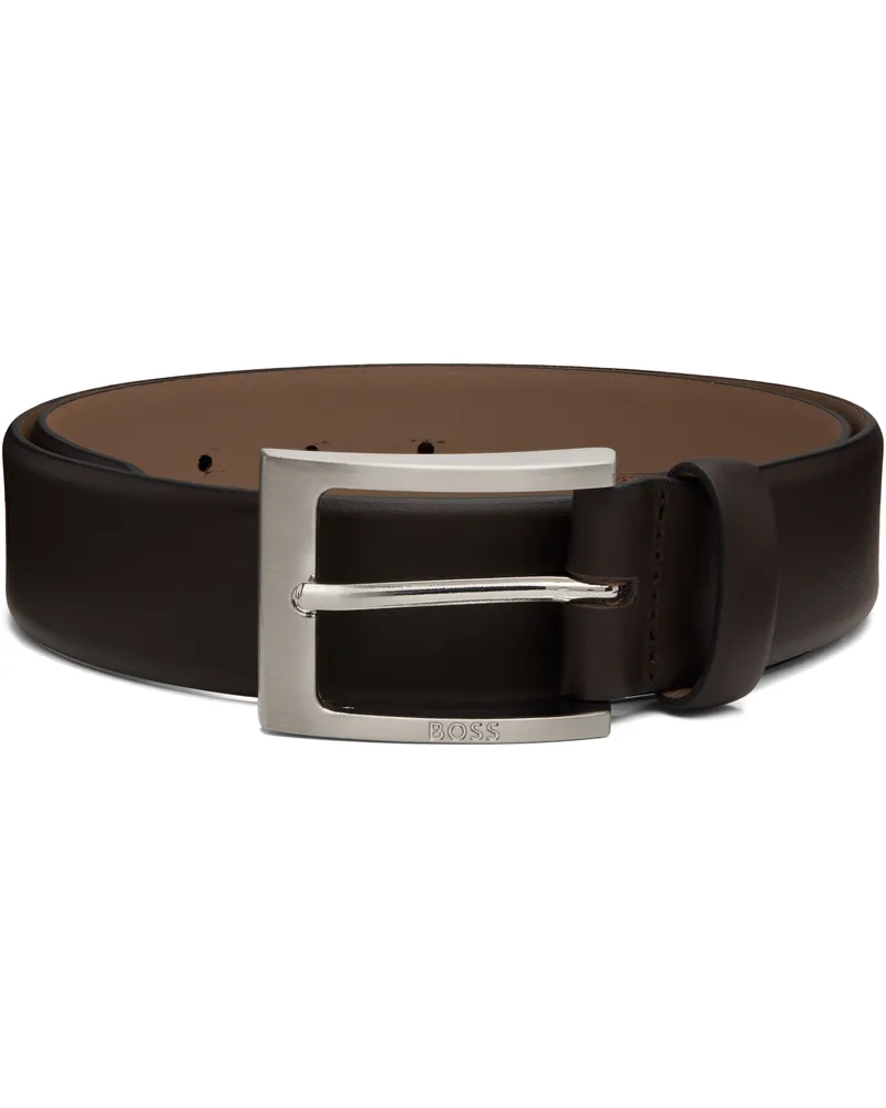 HUGO BOSS Brown Nappa-Leather Pin-Buckle Belt 203-dark
