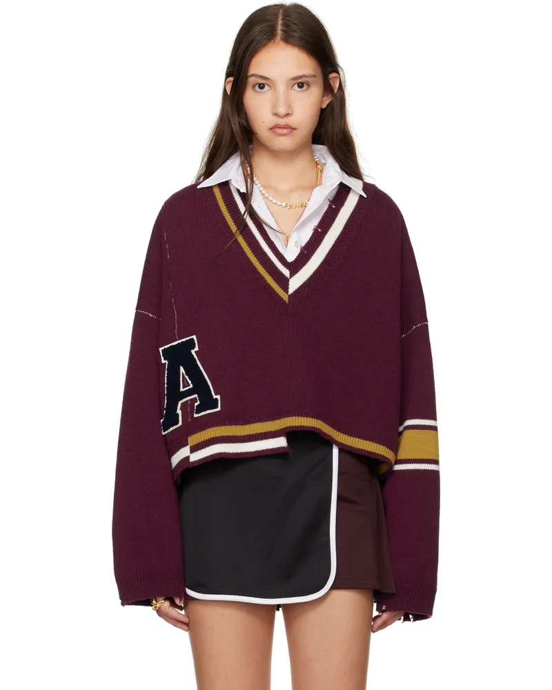 AMBUSH Burgundy Damaged Rib V-Neck Sweater Russet