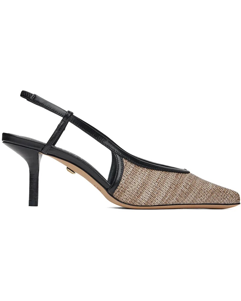 Max Mara Beige & Black Smooth Raffia-Effect Fabric Slingback Heels 1