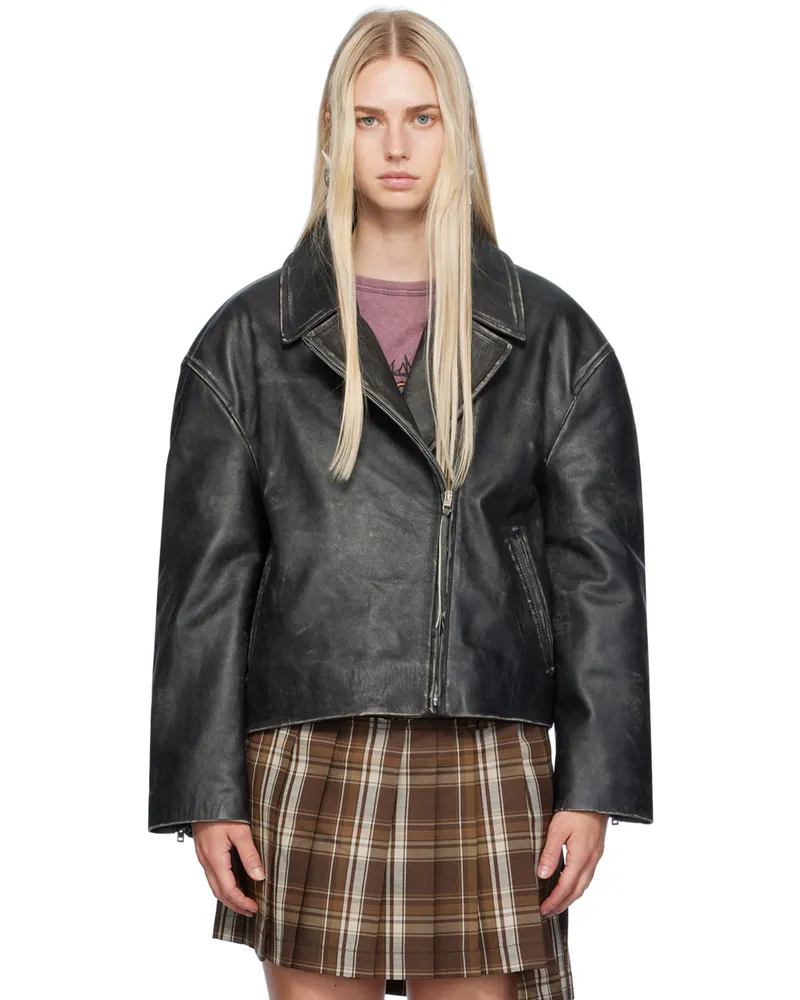 Acne Studios Black Distressed Leather Jacket 900