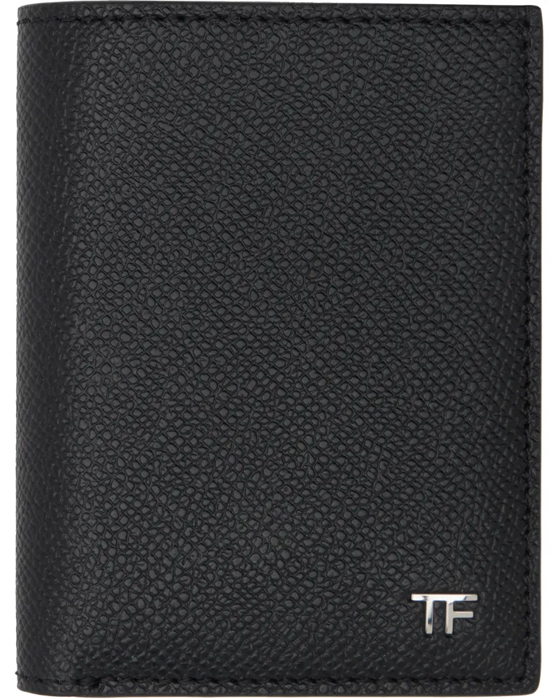 Tom Ford Black Small Grain Leather Folding Card Holder Black